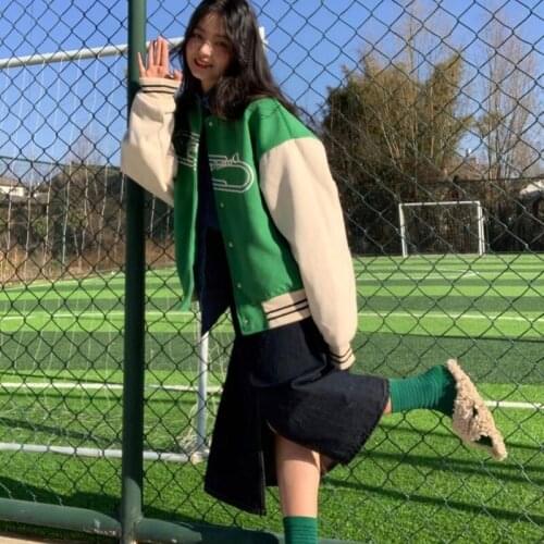 Jackets for Women Letter Embroidery Loose Baseball Uniform Vintage Womens Oversize Jacket Single Breasted Womens Clothing 2021