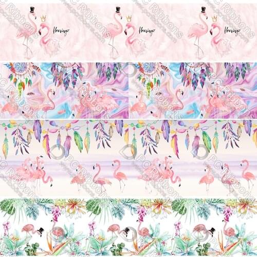 16-75MM Flamingo/Dreamcatcher Printed Grosgrain&Sati&16MM Foe DIY Handmade Materials Christmas Wedding Gift Wrap Tape 50yards