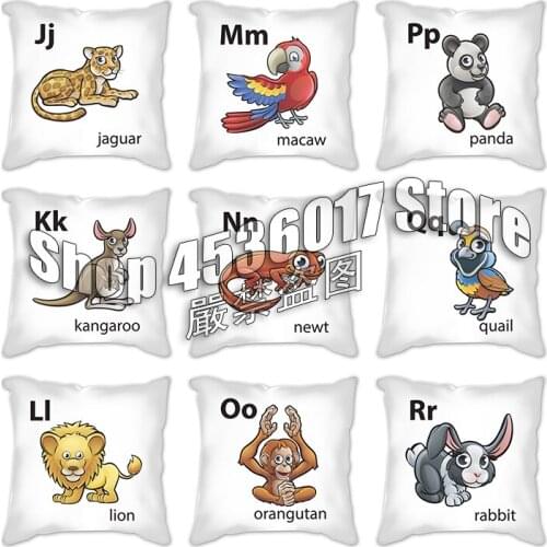 Lion Pillow Case Decorative Pillow Cover Animals Letter Alphabet Cushion Case Hawaiian Style Cushion Cover For Home Sofa Bed Car