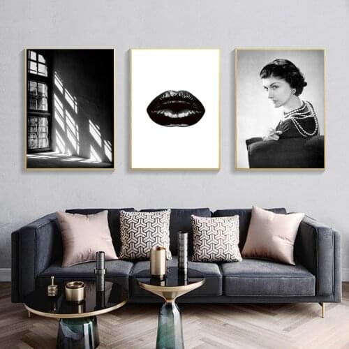 Black Lips Fashion Lady Canvas Art Posters and Prints Nordic Window Painting Wall Picture for Living Room Modern Home Decoration
