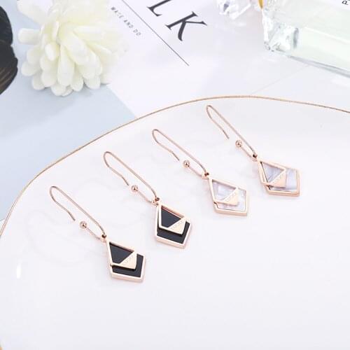 Stainless steel rose gold black white stones women drop earrings jewelry geometry minimalism prismatic earrings jewellery gift