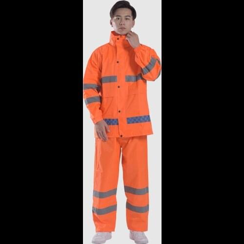 Orange Sanitation Raincoat And Rain Pants Set Fluorescent Orange Road Duty Cleaning Double Layer Breathable Reflective Split Rai