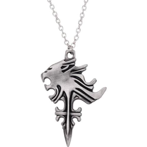 Popular Game Final Fantasy Necklace Sleeping Zion Heart Lion Head Cross Pendant Necklace For Men Fashion Jewelry Accessories