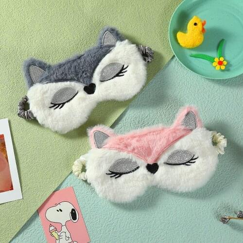 Kawaii Plush Sleeping Fox Eye Mask for Children Furry Cartoon Blindfold Student Girl Sleep Blinder Rest Sleeping Aid Eyepatch