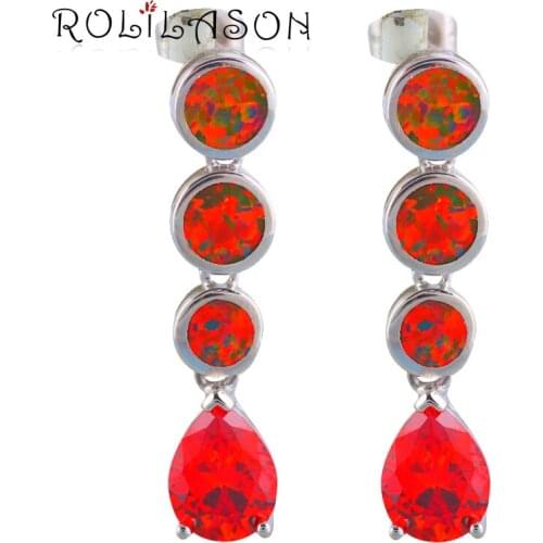 ROLILASON High Quality Lowest Price Red Fire Opal Silver Drop Earrings Fashion Opal Jewelry OE655 for Women Party