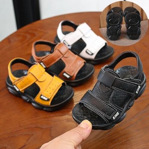 Childrens Sandals Cowhide Breathable Comfortable Flat Sandals Baby Boys Hollow Soft Bottom Summer New Beach Shoes for Beginners