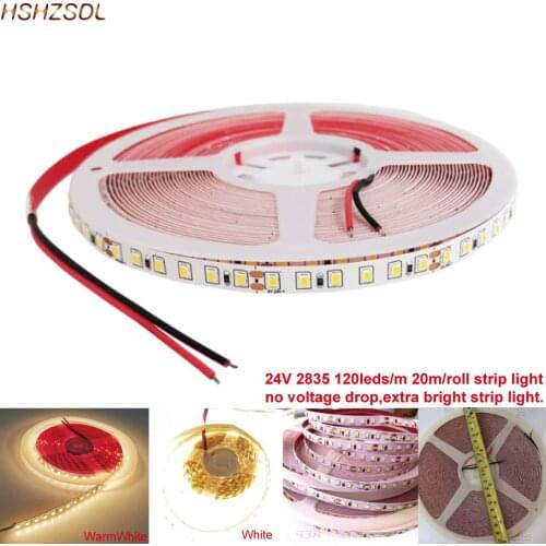 Super Bright 20M/roll 2835 SMD 120led/m 2400leds White Warm White Natrual white 4000k Flexible LED Strip 24V Non-Waterproof lamp