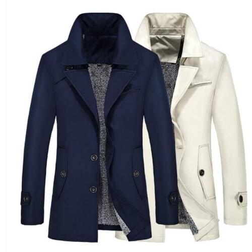 Men Trench Mens Plus Velvet Mid-length Windbreaker Keep Warm Lapel Jacket Thick Warm Trench Outside Wind Coat M-8XL
