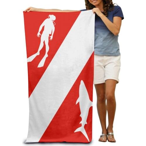 Vintage Scuba Diving Shark Diver Towel Surf Beach Wetsuit Bath Watersports Activities Adults Men Women Swimming Resort Gym