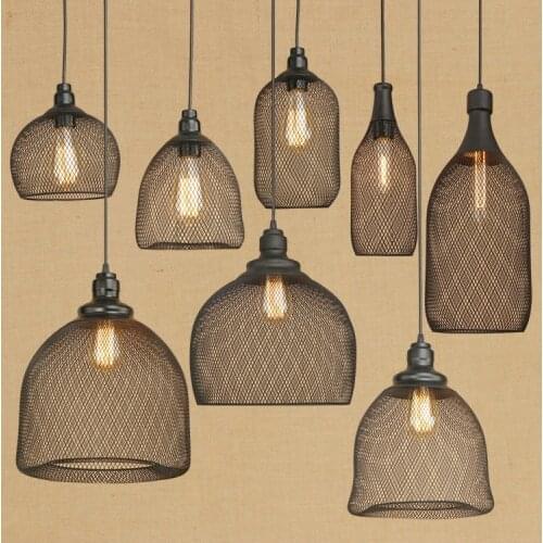 LOFT Vintage Lanterns black Pendant Lights Retro Industrial Iron Grid E27 Lamp for Restaurants Coffee Bar Dining Room Lighting