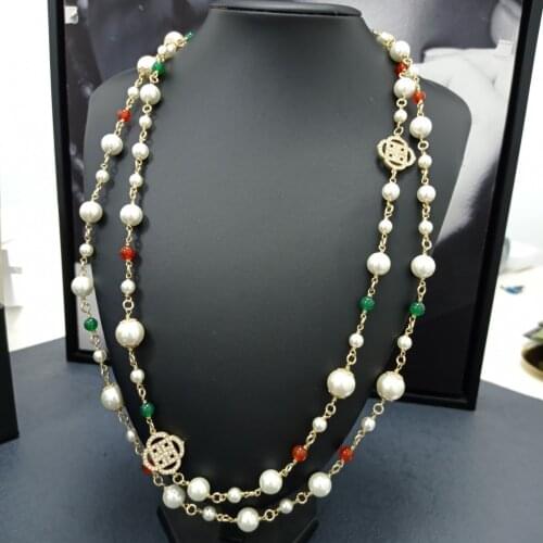Vintage golden simple fashion crystal pearl necklaces FOR WOMAN jewelry sweater chain