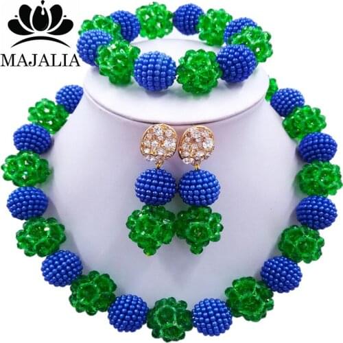 Majalia Fashion Nigeria Wedding African Beads Jewelry Set Green Crystal Plastic Pearl Necklace Bridal Jewelry Sets 1ZS042