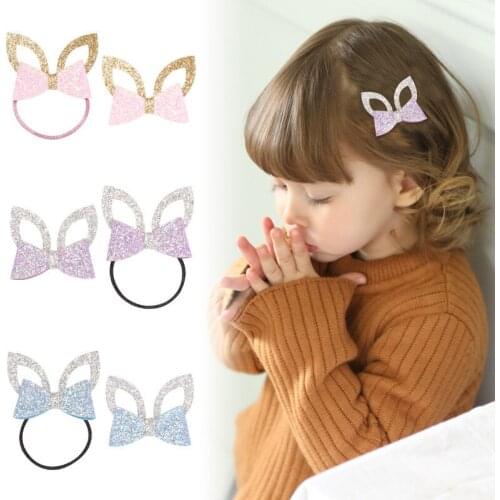 Hair Clip For Girls Hair Tie Elastic Rubber Band For Kid Cute Ear Hair Accessories Glitter Ponytail Band Hair Ring Rope Children