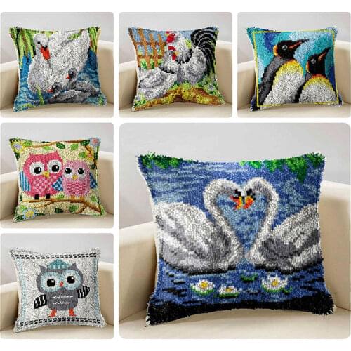 DIY Latch Hook Rug Kits Crocheting Cushion Carpet Cover Floor Mat 3D Cartoon Animal Sewing Needlework for Adults Kids Gift I