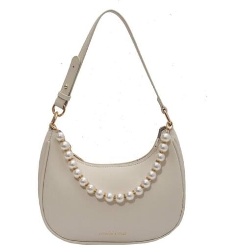 GZM Womens Shoulder Bag French Senior Retro Pearl Chain Underarm Bag Ins Temperament Purses and Handbags