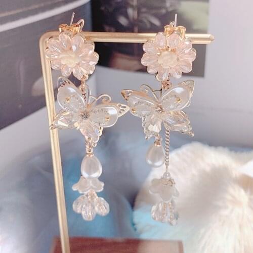 Korean Elegant Colorful Crystal Butterfly Drop Earrings For Women Girls Holiday Tassel Long Pendientes Party Jewelry