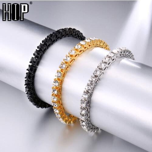 Hip Hop Bling Iced Out Cubic Zirconia Bracelet Tennis Chain Bracelets Rhinestone Women Men 1 Row CZ Link Chain Jewelry Gold