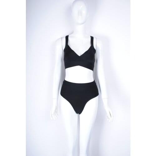 Two Pieces Suit for Women Bandage Sets Bikini Vintage Beach Wear Bathing Suits Sexy Black Rayon Bandage Bodysuits SwimSuits