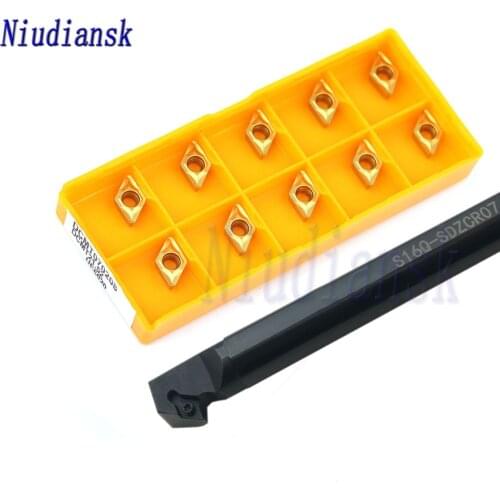 1pc S16Q-SDZCR07 Internal Turning Tool Holder S10K-SDZCR07 CNC Lathe Tools S12M-SDZCR07 Arbor 10pcs DCMT0702 Carbide Inserts Set