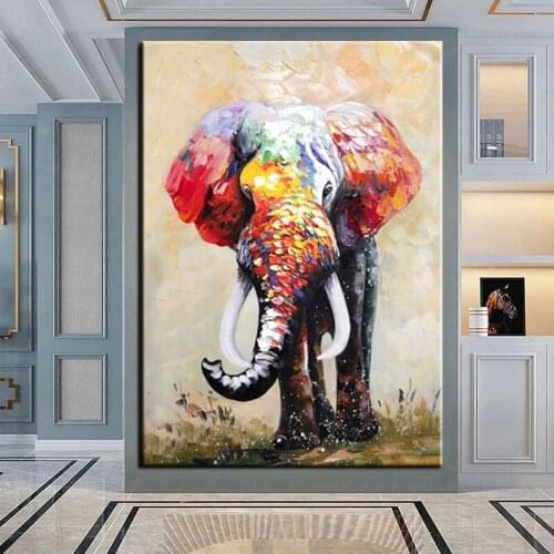 100% Handpainted Oil Painting Wall Art Colorful Elephant Abstract Canvas Big Wall Art For Living Room Large Size Frameless