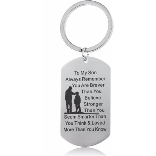 12PC/Lot Inspirational Son Keychain Gifts Family Daddy Dad Fathers Love Jewelry Key Chain Stainless Steel Dog Tag Charms Keyring