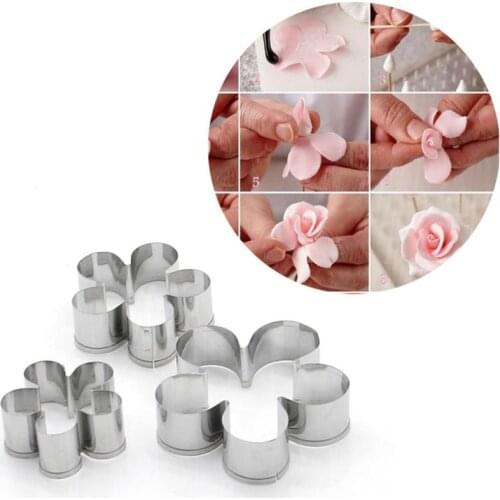 3Pcs/Set Stainless Steel Sugar Flower Cutting Mold Desserts Baking DIY Tool Rose Petal Shape Cut Cake Decoration Baking Mold