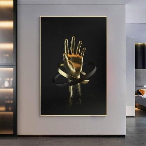 Abstract Modern Golden Metal Hand Statue Canvas Paintings for Living Room Bedroom Poster and Prints Wall Art Home Decor Cuadros