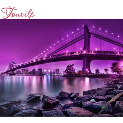 TOUOILP 5D DIY Diamond Painting 100% Full Square/Round Drill "night view Scenic bridge" Diamond Embroidery Cross Stitch 3D Decor