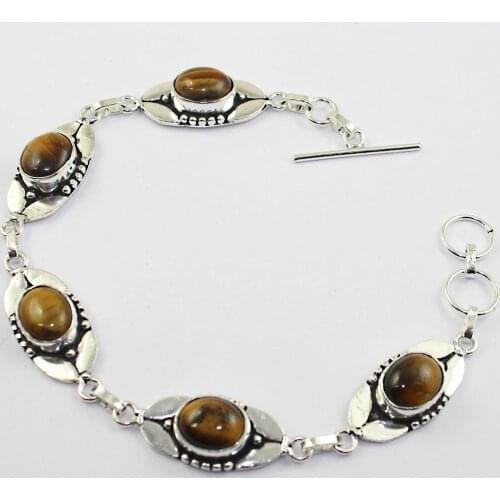 Tiger Eye Bracelet Silver Overlay over Copper , 22.1 cm, B1962