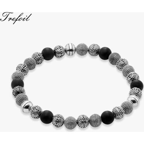 Bracelet Strand with Cross Hero Beads, 2018 New Blackened Silver Fashion Jewelry Punk Bileklik Gift for Men Boy Women Girls