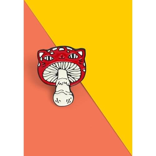 Mushroom cat plant animal Brooches Enamel Pin Red edible fungus shirt Lapel Pin Metal Art Badge Jewelry Gift for Kids Friends