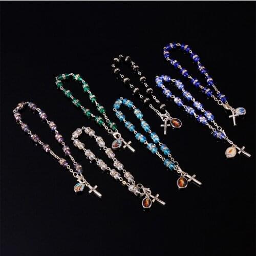 Color crystal cross rosary bracelet, glamour crystal rosary cross bracelet, prayer blessing bracelet random picture. 48 piec