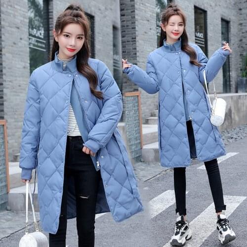 Long cotton jacket Winter women Stand up tie Oversized coat
