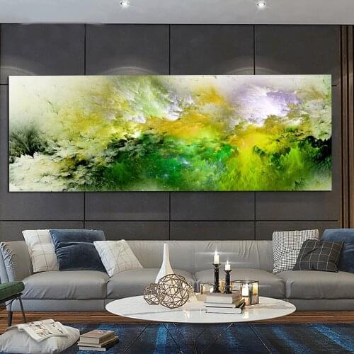 Large Size Green Color Abstract Cloud Oil Paintings on Canvas Natural Landscape Wall Picture ForModern Living Room Art Posters