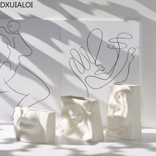 DXUIALOI Nordic Creative Human Face Ceramic Dried Flower Vase Home Living Room Desktop Flower Arrangement Vase Decoration