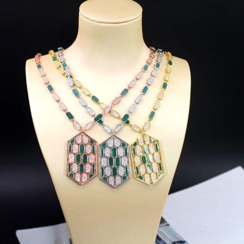 Classic famous Brand Fashion Copper Jewelry For Women malchite stone party necklace