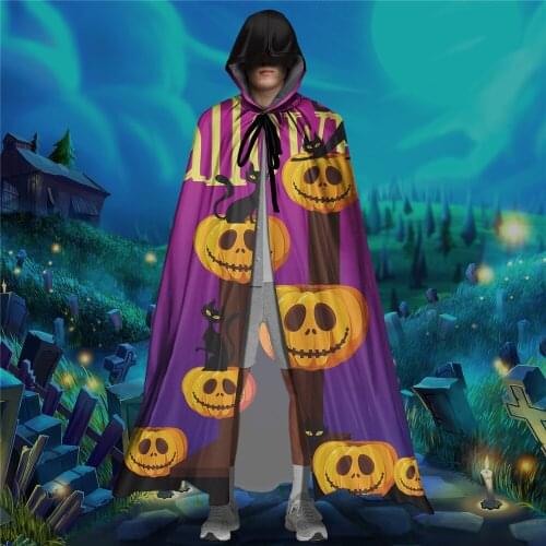 Cosplay Set Anime Harajuku Halloween Christmas Party Cloak Gradient Punmkin Print Hooded Cape Adult Full Long Cosplay Costume