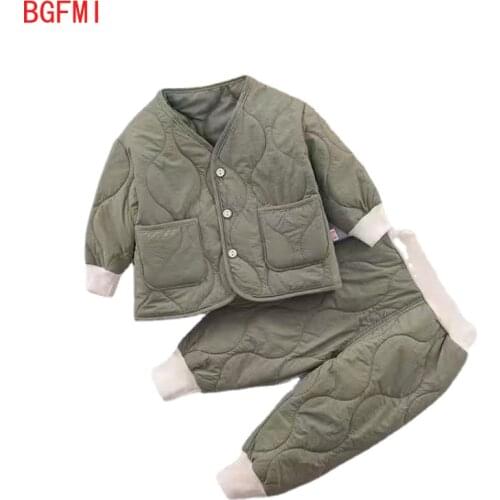 Winter Cute Girls Quilted Warm Clothes Sets Kids Boys Thicken Pullover and Thick Pants 2pcs Sets Boy Warm Suit for Kindergarten