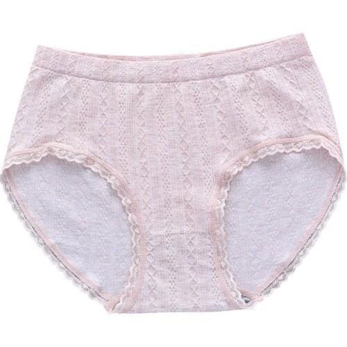 Fashion Women Cotton Panties Solid Color Waist Japanese Bottom Line Briefs Lace Stitching Stretch Underwear