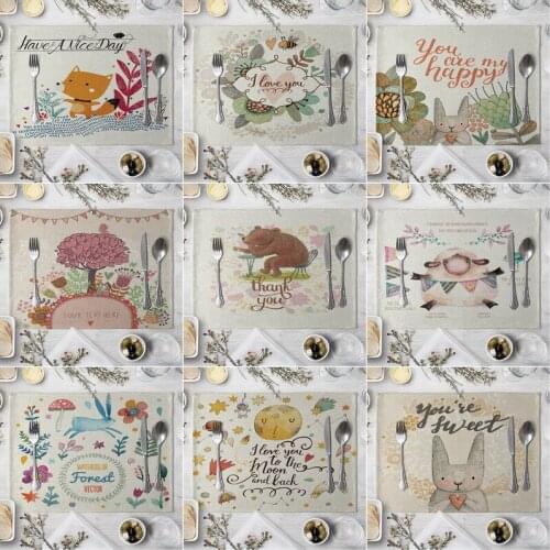 Fashion Print Rectangle Cotton Linen Western Style Table Pad Cut Mats Placemat for Dinner Kitchen Table 40x30cm
