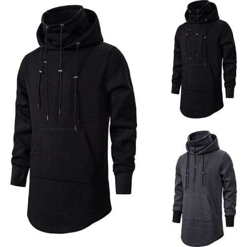 Mens Hooded Sweatshirts Long Sleeve Fake Two Pieces Casual Hoodies Solid Color Long Pullover Tops with Big Pocket