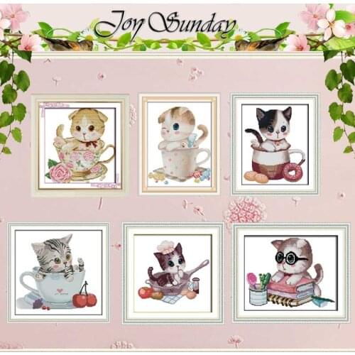 The cat Kitten in the cup counted Cross Stitch 11CT 14CT Cross Stitch Set Wholesale DIY Cross-stitch Kit Embroidery Needlework