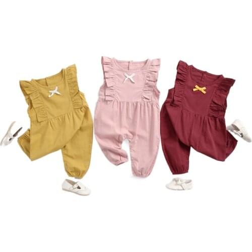 2021 New Summer Girls Baby Rompers Clothing Toddler Sleeveless Rompers Infant Ruffles Clothes Newborn Boys Bowtie Sweet Clothes