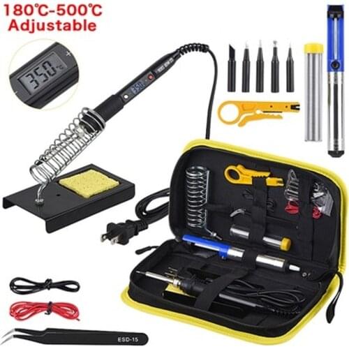 New Electric Soldering Iron Kit 80W 220V LCD Temperature Adjustable Solder Iron Kit Welding Tool Set Soldering Tips Wires 908S