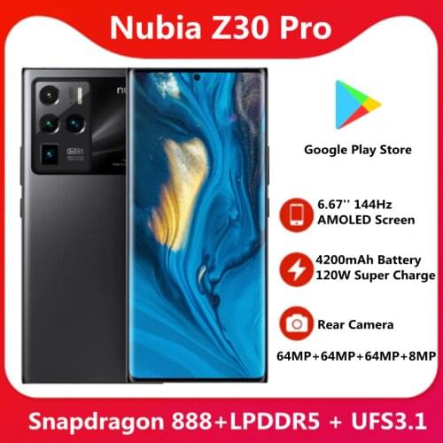 Original Nubia Z30 Pro 5G Snapdragon 888 SmartPhone 6.67'' 144Hz AMOLED Screen 4200mAh 120W Super Charge 64MP Main Cameras