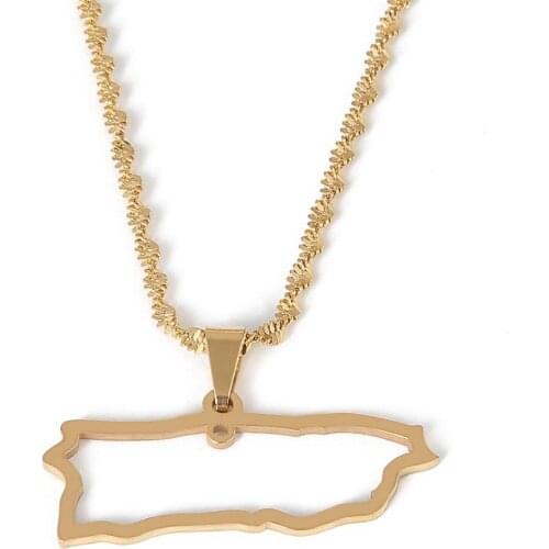 Stainless Steel Trendy Puerto Rico Map Pendant Necklaces for Women Girl Puerto Ricans Charm Jewelry
