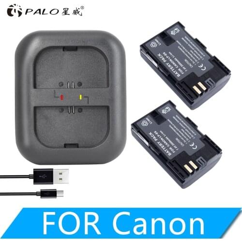 PALO 2Pcs E6 LPE6 LP-E6 E6N Battery 2000mAh + LED Dual Charger For Canon EOS 5DS R 5D Mark II 5D Mark III 6D 7D 80D EOS 5DS R