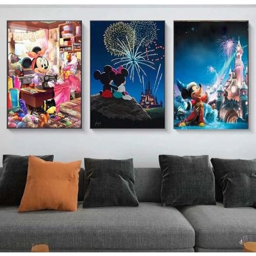 Disney Cartoon Mickey Mouse and Minnie Posters and Prints Canvas Painting Wall Art Picture for Children Room Decor Cusdros