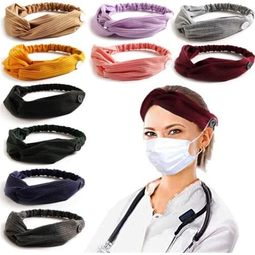 Women Gym Yoga Hair Bands Running Sporting Sweat-absorption Flash Drying Headband With mask Anti tightening strangulation Button