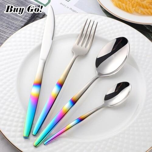 Rose Gold Flatware Set Kitchen Tableware Rainbow Cutlery Set Stainless Steel Restaurant Dinnerware Knife Fork Spoon Silverware